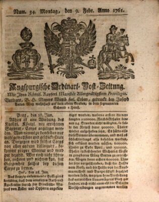 Augspurgische Ordinari-Post-Zeitung (Augsburger Postzeitung) Montag 9. Februar 1761