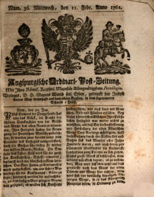 Augspurgische Ordinari-Post-Zeitung (Augsburger Postzeitung) Mittwoch 11. Februar 1761