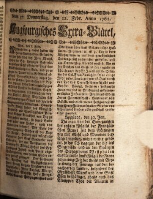 Augspurgische Ordinari-Post-Zeitung (Augsburger Postzeitung) Donnerstag 12. Februar 1761