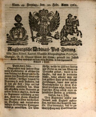 Augspurgische Ordinari-Post-Zeitung (Augsburger Postzeitung) Freitag 20. Februar 1761