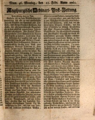 Augspurgische Ordinari-Post-Zeitung (Augsburger Postzeitung) Montag 23. Februar 1761