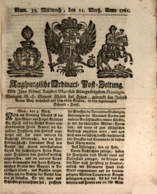 Augspurgische Ordinari-Post-Zeitung (Augsburger Postzeitung) Mittwoch 11. März 1761