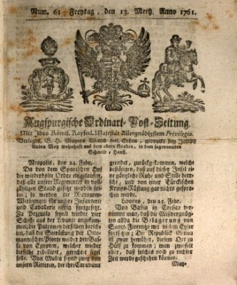 Augspurgische Ordinari-Post-Zeitung (Augsburger Postzeitung) Freitag 13. März 1761