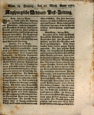 Augspurgische Ordinari-Post-Zeitung (Augsburger Postzeitung) Freitag 27. März 1761