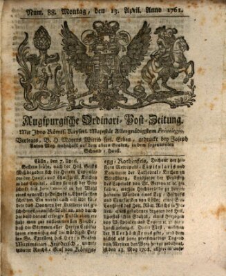 Augspurgische Ordinari-Post-Zeitung (Augsburger Postzeitung) Montag 13. April 1761