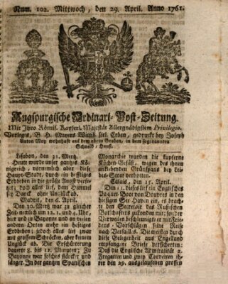 Augspurgische Ordinari-Post-Zeitung (Augsburger Postzeitung) Mittwoch 29. April 1761