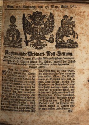 Augspurgische Ordinari-Post-Zeitung (Augsburger Postzeitung) Mittwoch 27. Mai 1761