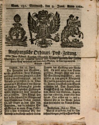 Augspurgische Ordinari-Post-Zeitung (Augsburger Postzeitung) Mittwoch 3. Juni 1761