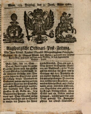 Augspurgische Ordinari-Post-Zeitung (Augsburger Postzeitung) Freitag 5. Juni 1761