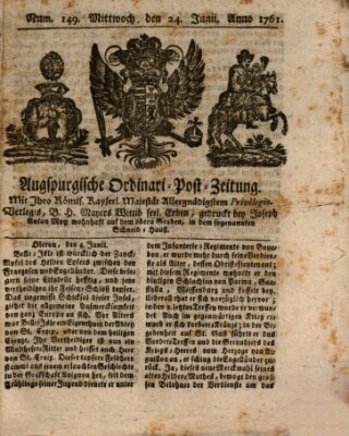 Augspurgische Ordinari-Post-Zeitung (Augsburger Postzeitung) Mittwoch 24. Juni 1761