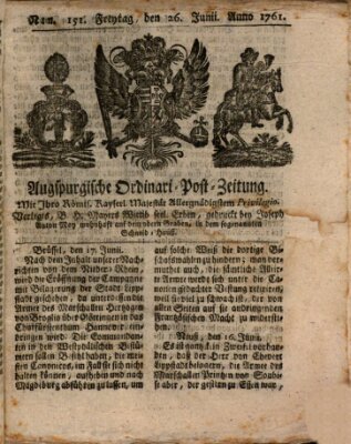 Augspurgische Ordinari-Post-Zeitung (Augsburger Postzeitung) Freitag 26. Juni 1761