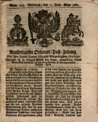 Augspurgische Ordinari-Post-Zeitung (Augsburger Postzeitung) Mittwoch 1. Juli 1761