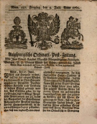 Augspurgische Ordinari-Post-Zeitung (Augsburger Postzeitung) Freitag 3. Juli 1761