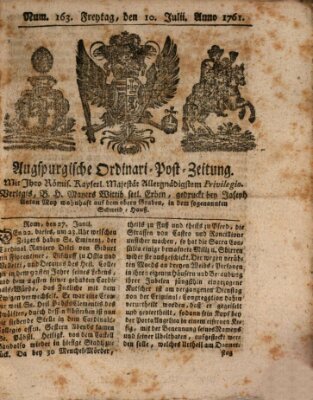 Augspurgische Ordinari-Post-Zeitung (Augsburger Postzeitung) Freitag 10. Juli 1761