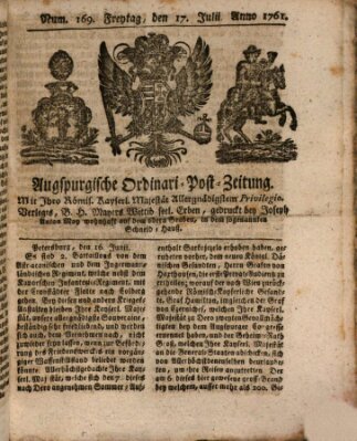 Augspurgische Ordinari-Post-Zeitung (Augsburger Postzeitung) Freitag 17. Juli 1761