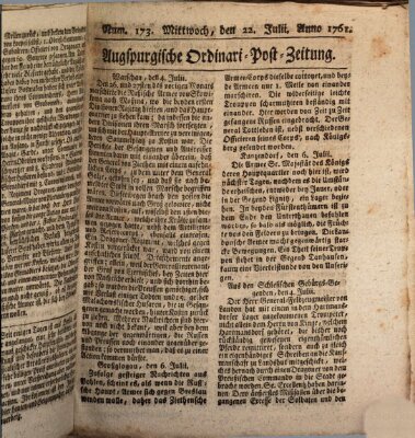 Augspurgische Ordinari-Post-Zeitung (Augsburger Postzeitung) Mittwoch 22. Juli 1761