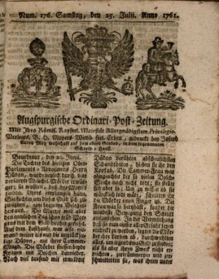 Augspurgische Ordinari-Post-Zeitung (Augsburger Postzeitung) Samstag 25. Juli 1761