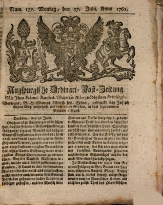 Augspurgische Ordinari-Post-Zeitung (Augsburger Postzeitung) Montag 27. Juli 1761