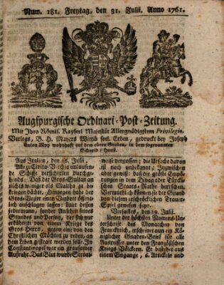 Augspurgische Ordinari-Post-Zeitung (Augsburger Postzeitung) Freitag 31. Juli 1761