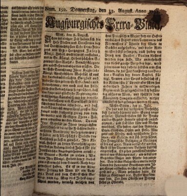 Augspurgische Ordinari-Post-Zeitung (Augsburger Postzeitung) Donnerstag 13. August 1761