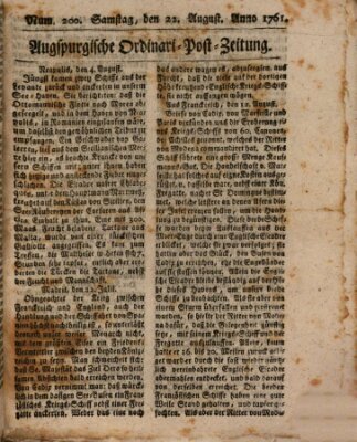 Augspurgische Ordinari-Post-Zeitung (Augsburger Postzeitung) Samstag 22. August 1761