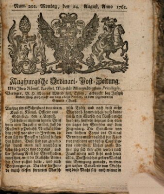 Augspurgische Ordinari-Post-Zeitung (Augsburger Postzeitung) Montag 24. August 1761