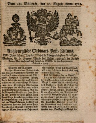 Augspurgische Ordinari-Post-Zeitung (Augsburger Postzeitung) Mittwoch 26. August 1761