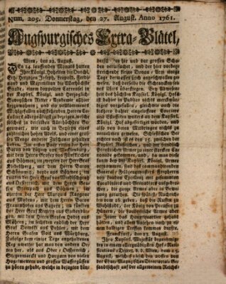 Augspurgische Ordinari-Post-Zeitung (Augsburger Postzeitung) Donnerstag 27. August 1761