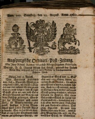 Augspurgische Ordinari-Post-Zeitung (Augsburger Postzeitung) Samstag 29. August 1761