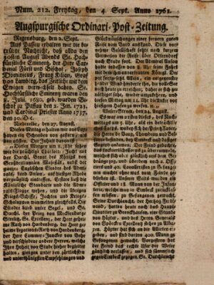 Augspurgische Ordinari-Post-Zeitung (Augsburger Postzeitung) Freitag 4. September 1761