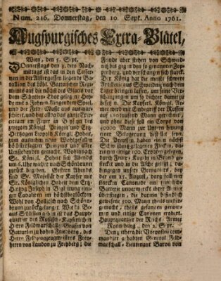 Augspurgische Ordinari-Post-Zeitung (Augsburger Postzeitung) Donnerstag 10. September 1761