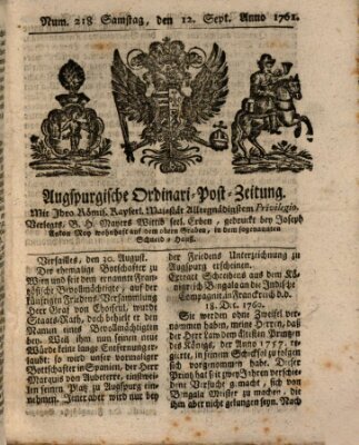 Augspurgische Ordinari-Post-Zeitung (Augsburger Postzeitung) Samstag 12. September 1761