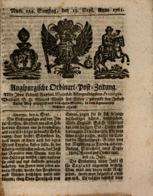 Augspurgische Ordinari-Post-Zeitung (Augsburger Postzeitung) Samstag 19. September 1761