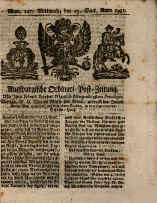 Augspurgische Ordinari-Post-Zeitung (Augsburger Postzeitung) Mittwoch 23. September 1761