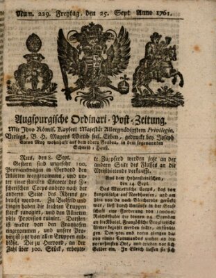 Augspurgische Ordinari-Post-Zeitung (Augsburger Postzeitung) Freitag 25. September 1761