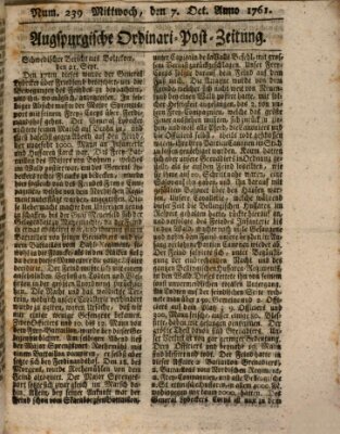 Augspurgische Ordinari-Post-Zeitung (Augsburger Postzeitung) Mittwoch 7. Oktober 1761