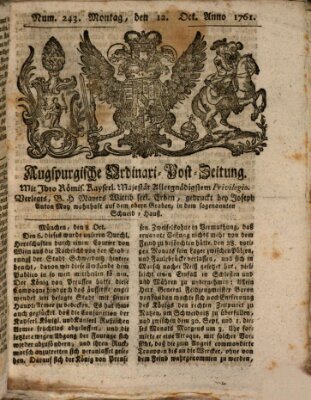 Augspurgische Ordinari-Post-Zeitung (Augsburger Postzeitung) Montag 12. Oktober 1761