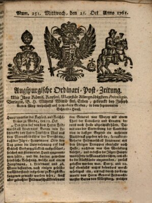 Augspurgische Ordinari-Post-Zeitung (Augsburger Postzeitung) Mittwoch 21. Oktober 1761