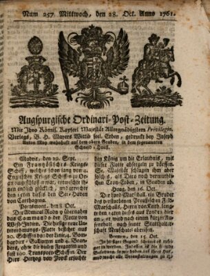 Augspurgische Ordinari-Post-Zeitung (Augsburger Postzeitung) Mittwoch 28. Oktober 1761