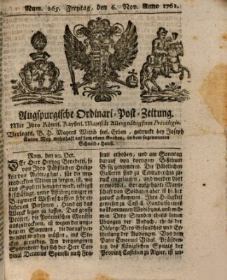 Augspurgische Ordinari-Post-Zeitung (Augsburger Postzeitung) Freitag 6. November 1761