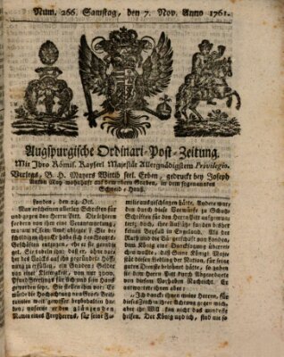 Augspurgische Ordinari-Post-Zeitung (Augsburger Postzeitung) Samstag 7. November 1761