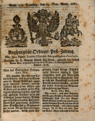 Augspurgische Ordinari-Post-Zeitung (Augsburger Postzeitung) Samstag 14. November 1761