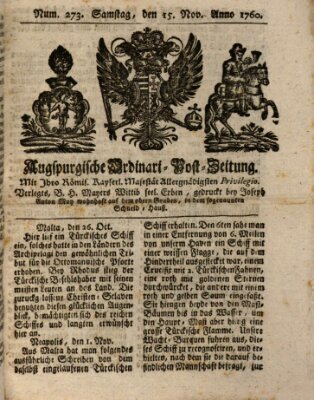 Augspurgische Ordinari-Post-Zeitung (Augsburger Postzeitung) Sonntag 15. November 1761