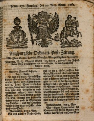 Augspurgische Ordinari-Post-Zeitung (Augsburger Postzeitung) Freitag 20. November 1761