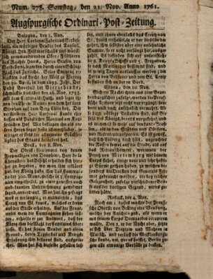 Augspurgische Ordinari-Post-Zeitung (Augsburger Postzeitung) Samstag 21. November 1761