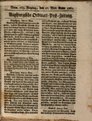 Augspurgische Ordinari-Post-Zeitung (Augsburger Postzeitung) Freitag 27. November 1761