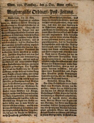 Augspurgische Ordinari-Post-Zeitung (Augsburger Postzeitung) Samstag 5. Dezember 1761