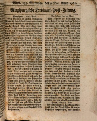 Augspurgische Ordinari-Post-Zeitung (Augsburger Postzeitung) Mittwoch 9. Dezember 1761