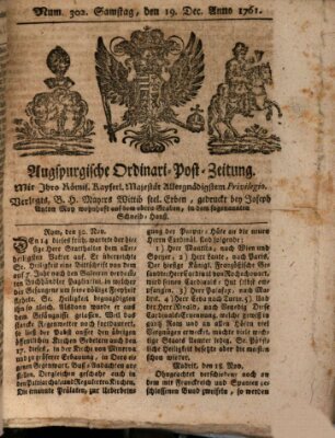 Augspurgische Ordinari-Post-Zeitung (Augsburger Postzeitung) Samstag 19. Dezember 1761