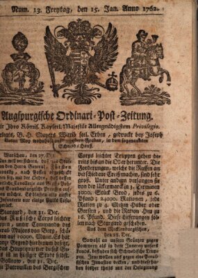 Augspurgische Ordinari-Post-Zeitung (Augsburger Postzeitung) Freitag 15. Januar 1762